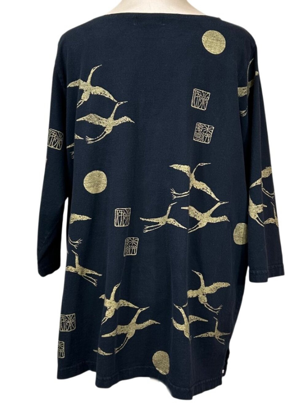 M. MAC Vintage Black Gold Japanese Crane Print Tunic Size 3X - Picture 3 of 6
